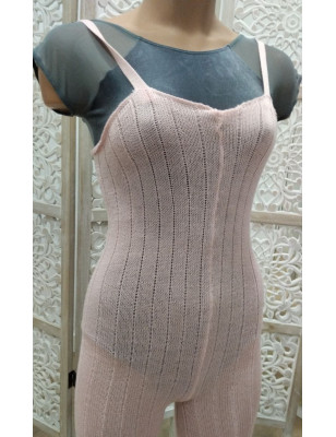 Warm-up jumpsuit - Long pink wool